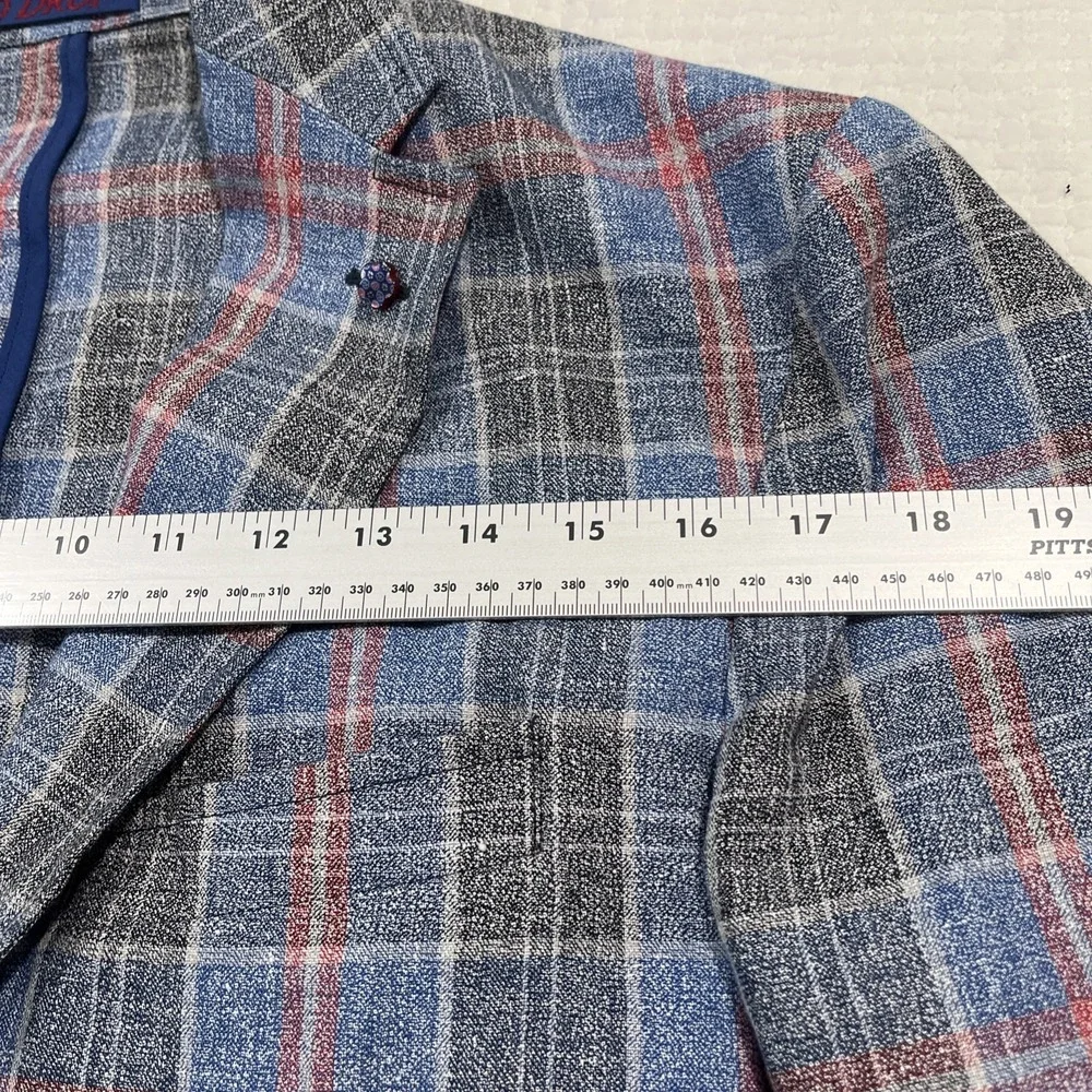 Spada Roma Blazer Mens IT54R US 44R Blue Linen Blend Sport Jacket Plaid